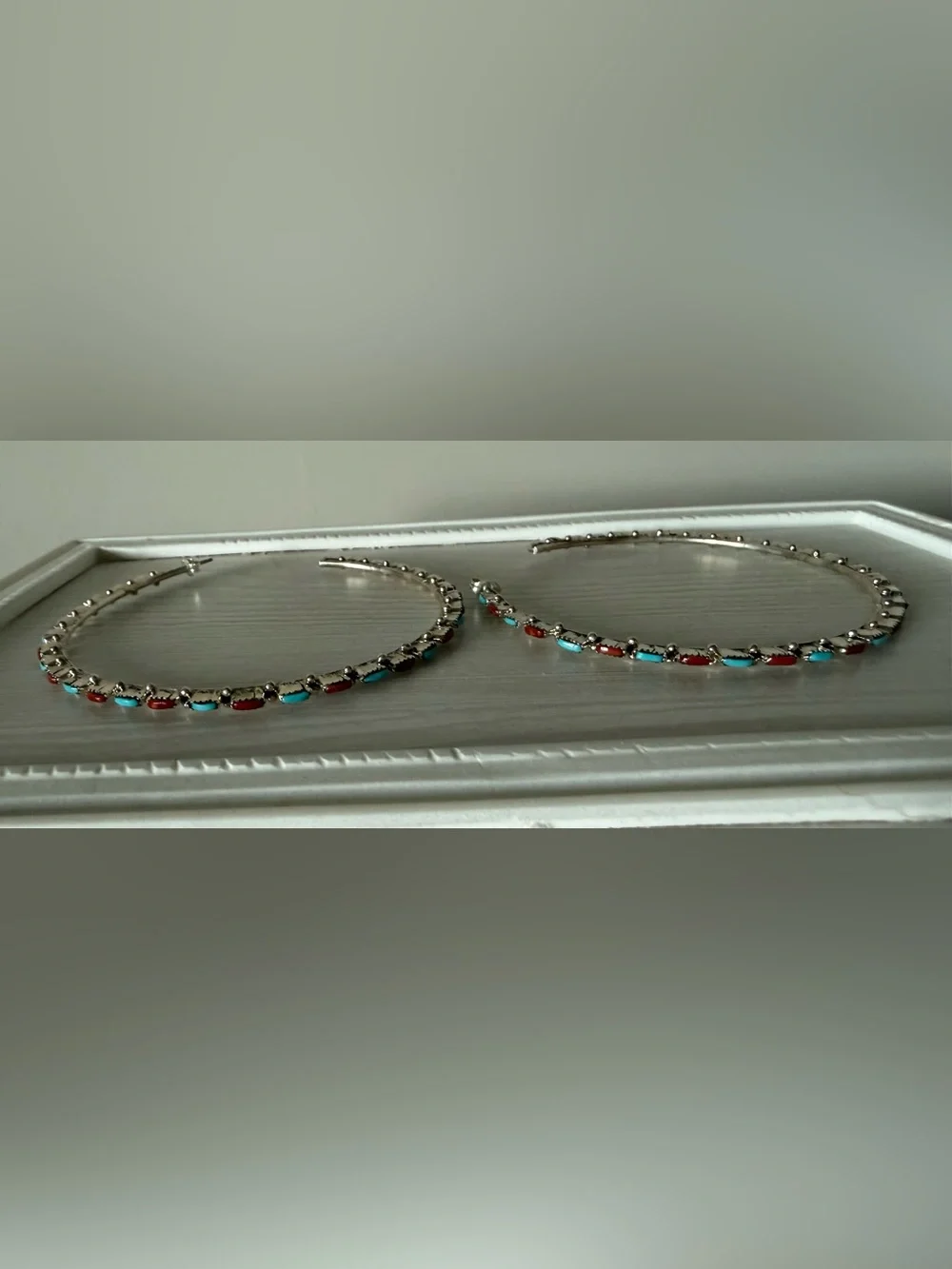 Goldie Lew Large Delicate Hoops Turquoise + Coral - Picture 4 of 5